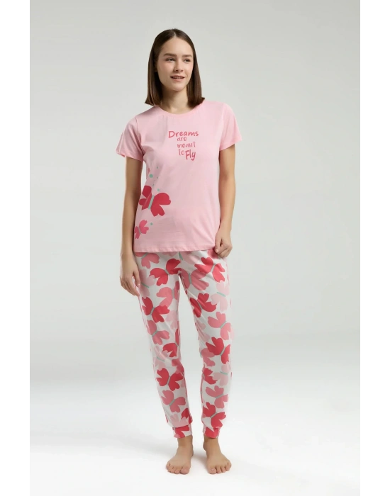 Kadın Pembe Kısa Kol Pijama Takım