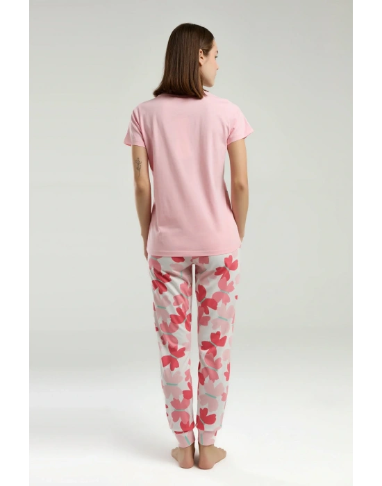 Kadın Pembe Kısa Kol Pijama Takım