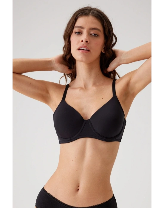 Kadın Siyah 6104 Barcelona Balenli Desteksiz Göğüsü Kavrayan Kalın Askılı Tek Micro Sütyen