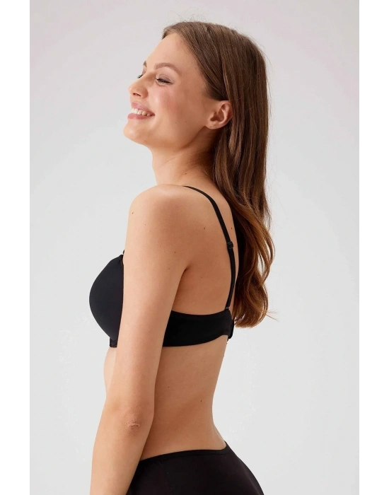 Kadın Siyah 6204 Balenli Desteksiz Micro Tek Sütyen