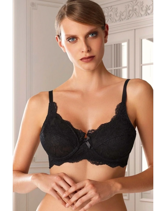 Kadın Siyah 7023 Balenli Dantelli Toparlayıcı Minimizer Sütyen