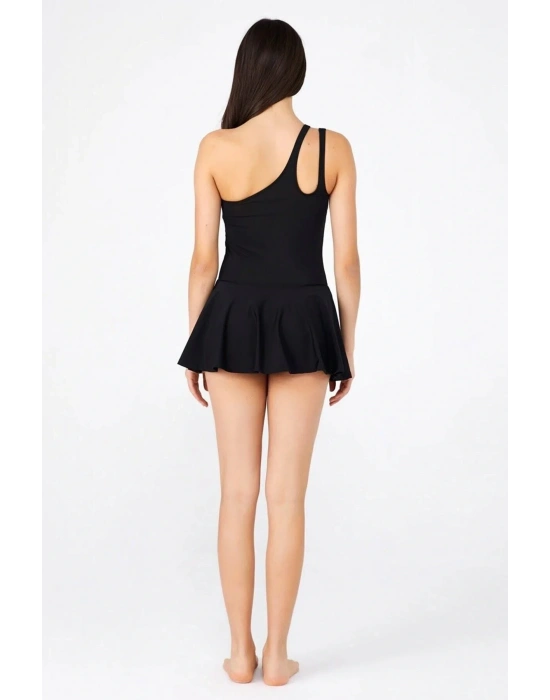 Kadın Siyah Tek Askı Etekli Mayo