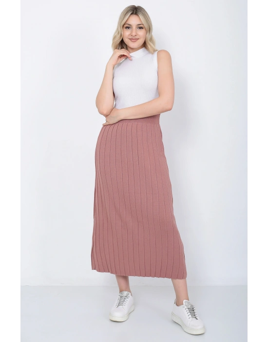 Kadın Triko Etek Oversize Gül Kurusu