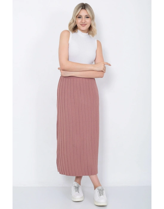 Kadın Triko Etek Oversize Gül Kurusu