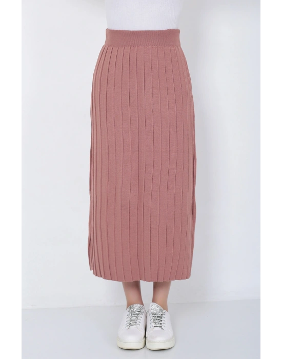 Kadın Triko Etek Oversize Gül Kurusu