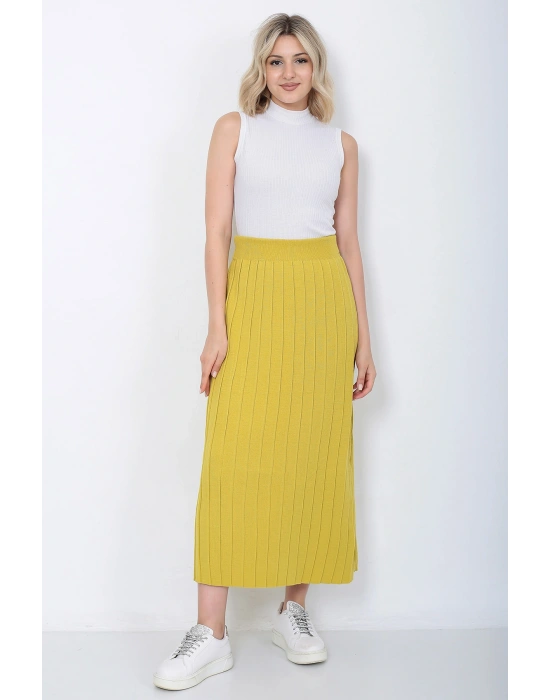 Kadın Triko Etek Oversize Hardal