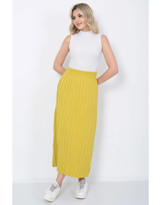 Kadın Triko Etek Oversize Hardal