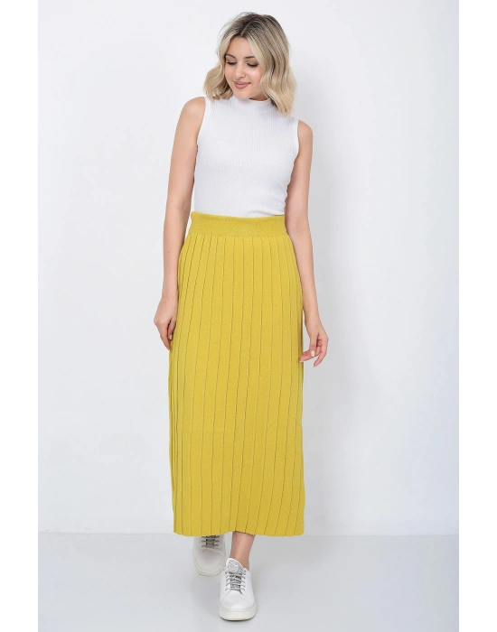 Kadın Triko Etek Oversize Hardal