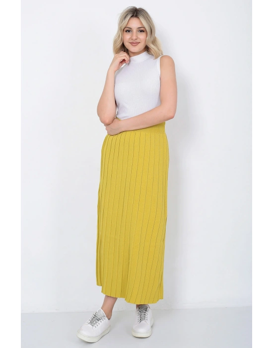 Kadın Triko Etek Oversize Hardal