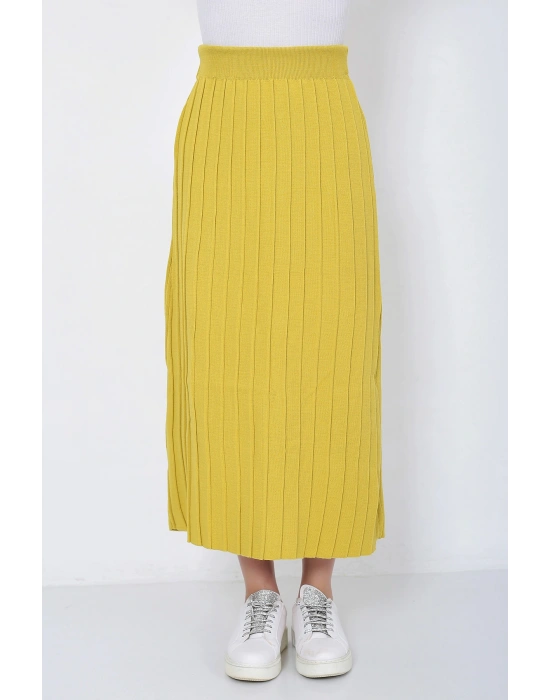 Kadın Triko Etek Oversize Hardal