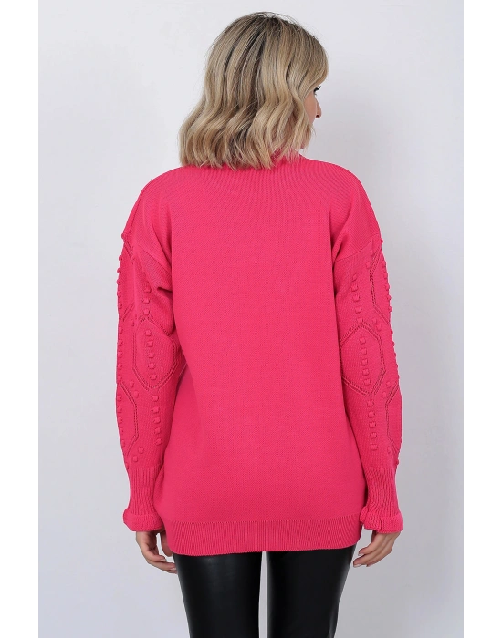 Kadın Triko Kazak Bisiklet Yaka Kolu Desenli Oversize Fujya