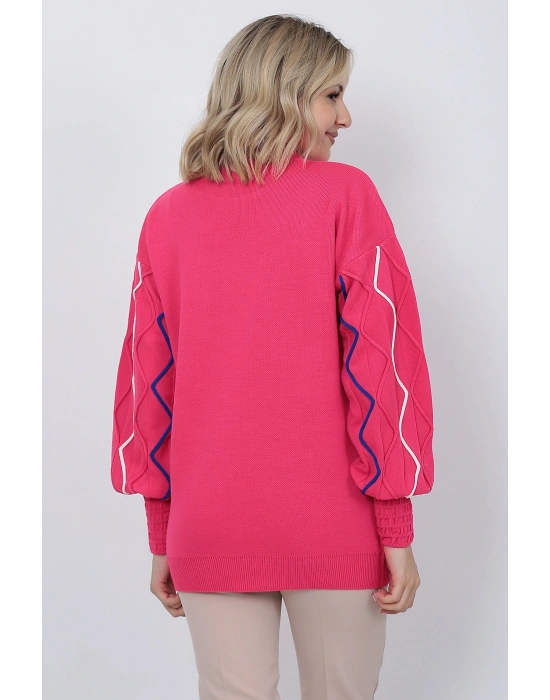 Kadın Triko Kazak Kolu Çizgili Fujya