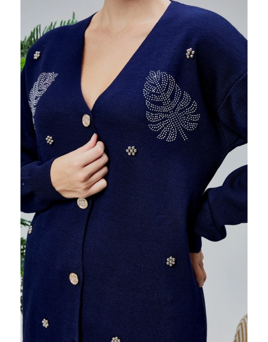 Kadın Triko Takım Taşlı Standart Beden Lacivert