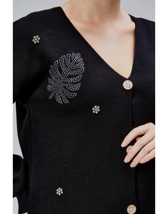 Kadın Triko Takım Taşlı Standart Beden Siyah