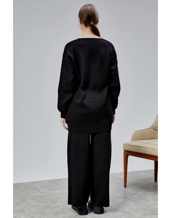 Kadın Triko Takım Taşlı Standart Beden Siyah