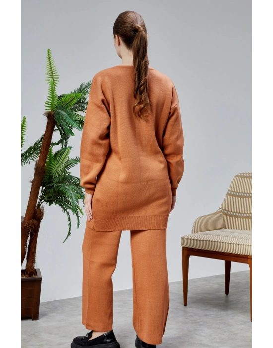 Kadın Triko Takım Taşlı Standart Beden Tarçın