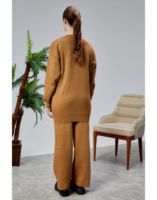 Kadın Triko Takım Taşlı Standart Beden Vizon