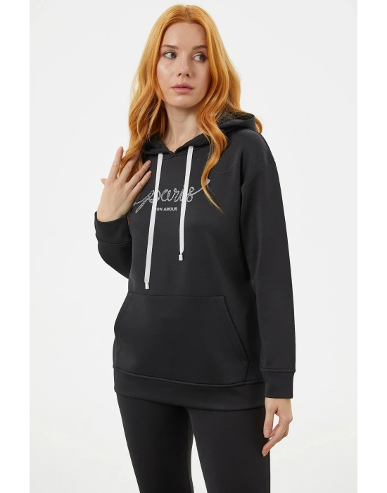 Kanguru Cepli Kapüşonlu Sweatshirt - Siyah