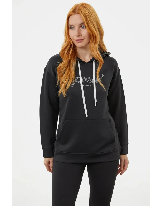 Kanguru Cepli Kapüşonlu Sweatshirt - Siyah