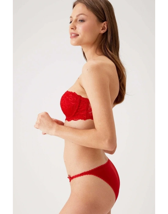 Kırmızı 4563 Pisa Destekli / Push - Up Straplez Dantelli Sütyen Takımı