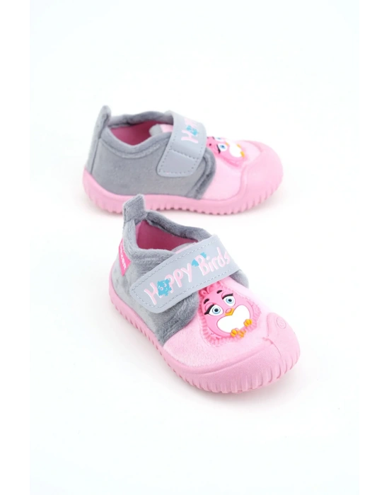 Kışlık Cırtlı Ayarlanabilir Rahat Taban Happy Birds Bebe Kız Panduf Ayakkabı
