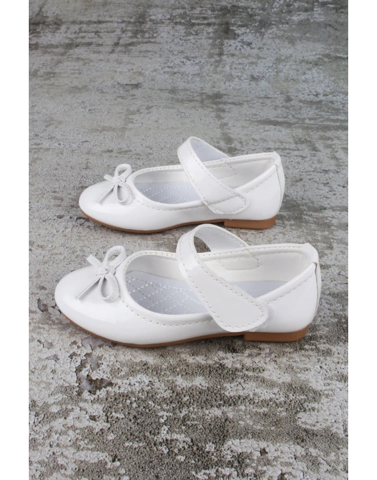 Kız Çocuk Ayakkabı Abiye Lastikli Fiyonklu Babet Beyaz