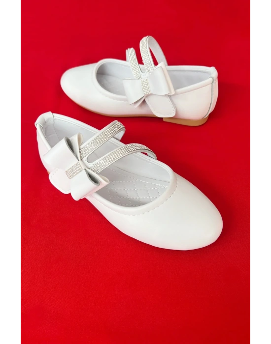 Kız Çocuk Ayakkabı Abiye Papyonlu Babet Beyaz