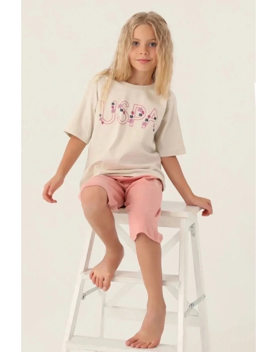 Kız Çocuk Kapri Takım - Krem
