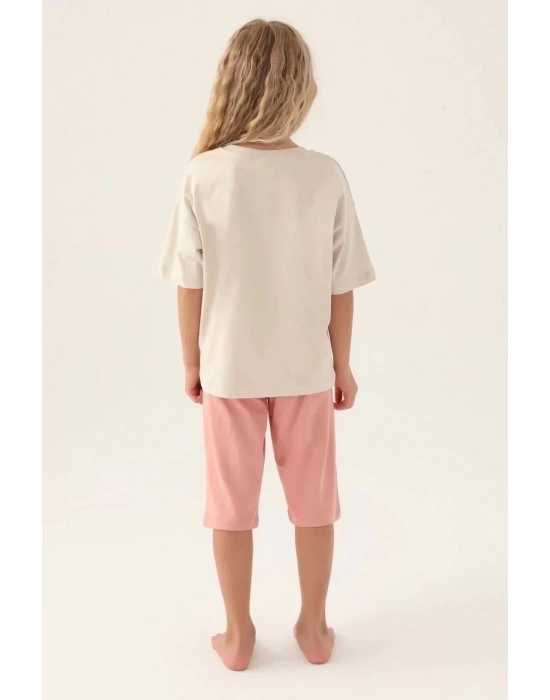 Kız Çocuk Kapri Takım - Krem