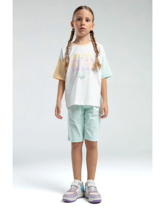 Kız Çocuk Krem Bermuda Takım