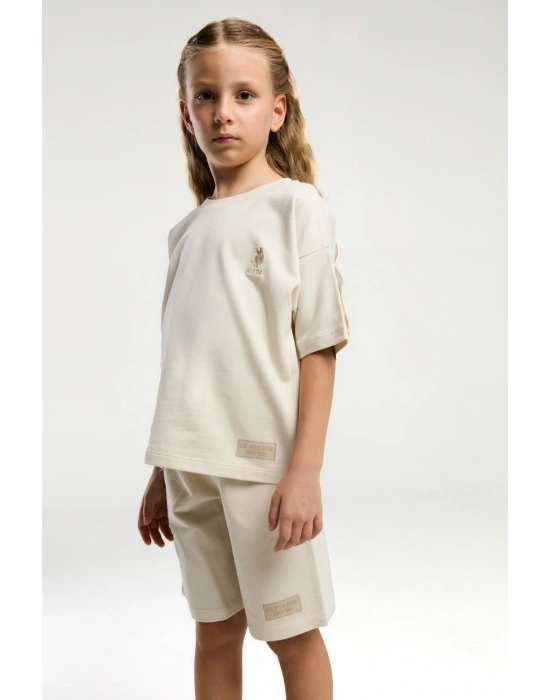 Kız Çocuk Krem Bermuda Takım