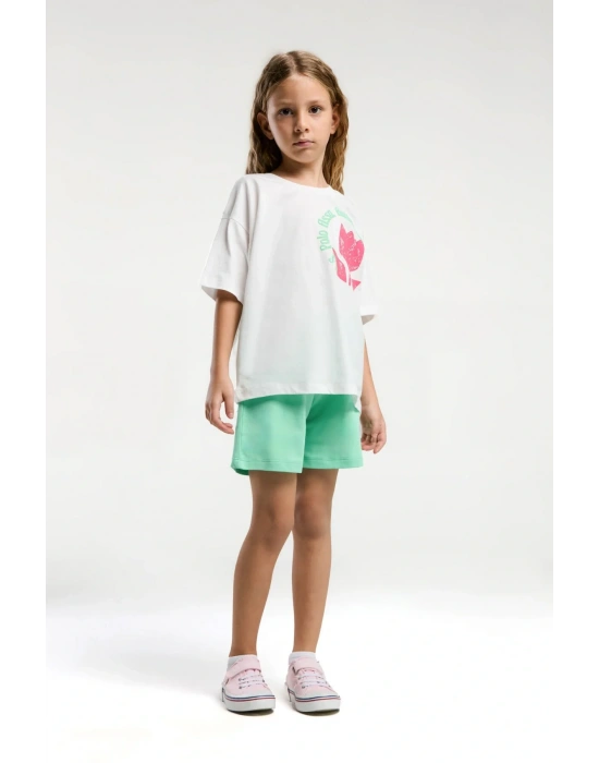 Kız Çocuk Krem Şort Takım