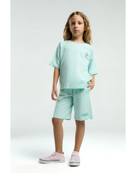 Kız Çocuk Mavi Bermuda Takım