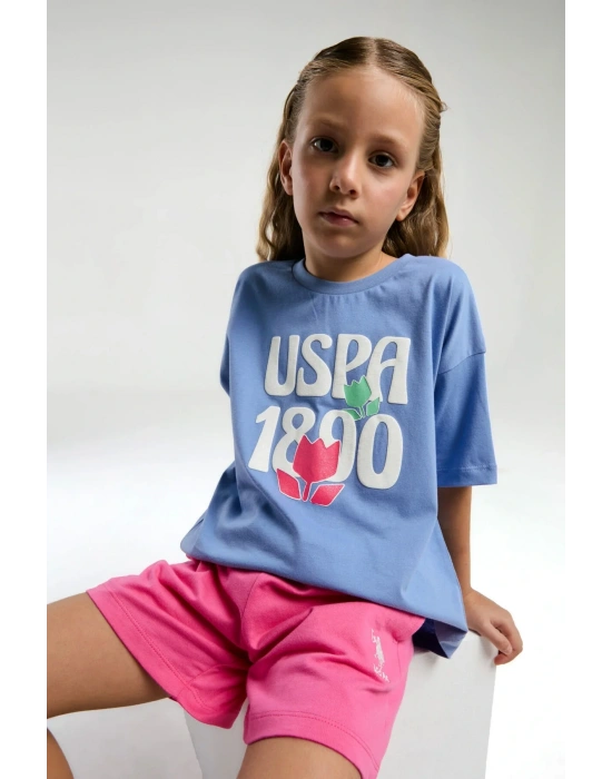 Kız Çocuk Mavi Şort Takım