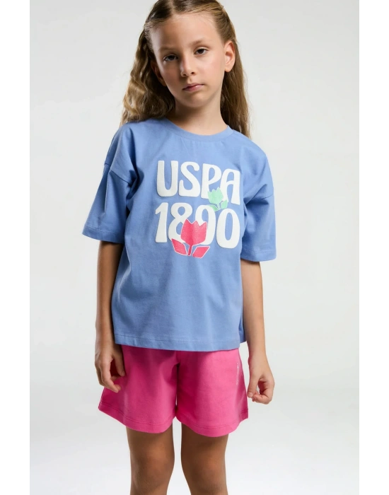 Kız Çocuk Mavi Şort Takım