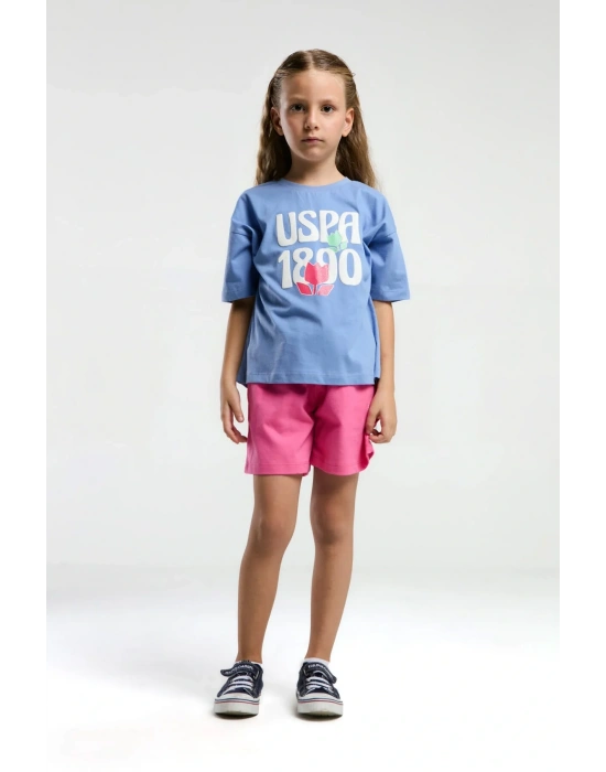 Kız Çocuk Mavi Şort Takım