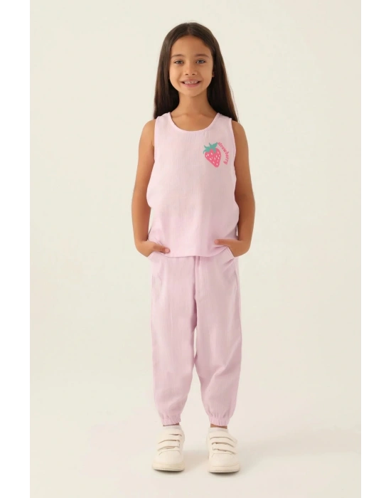 Kız Çocuk Mor Kısa Kol Pijama Takım