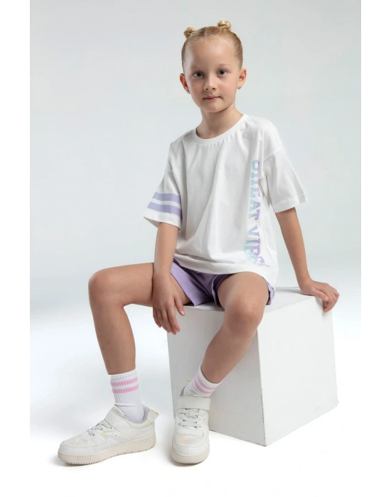 Kız Çocuk Mor Şort Takım