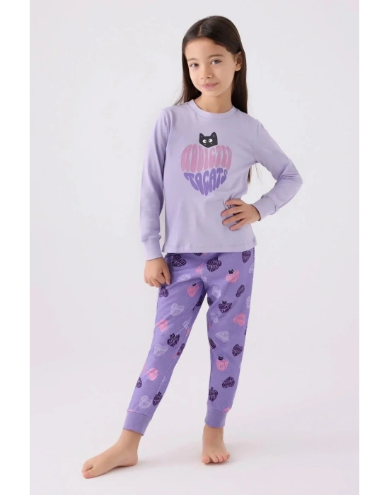 Kız Çocuk Mor Uzun Kol Pijama Takım
