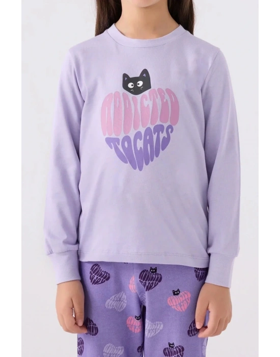 Kız Çocuk Mor Uzun Kol Pijama Takım