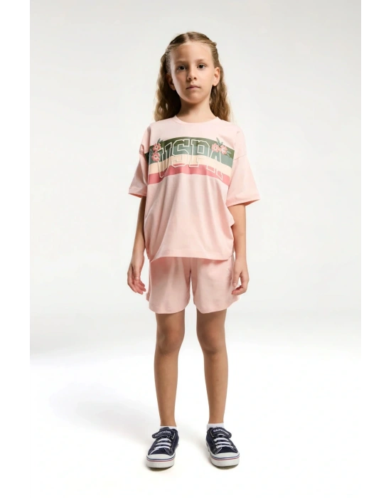 Kız Çocuk Pembe Şort Takım