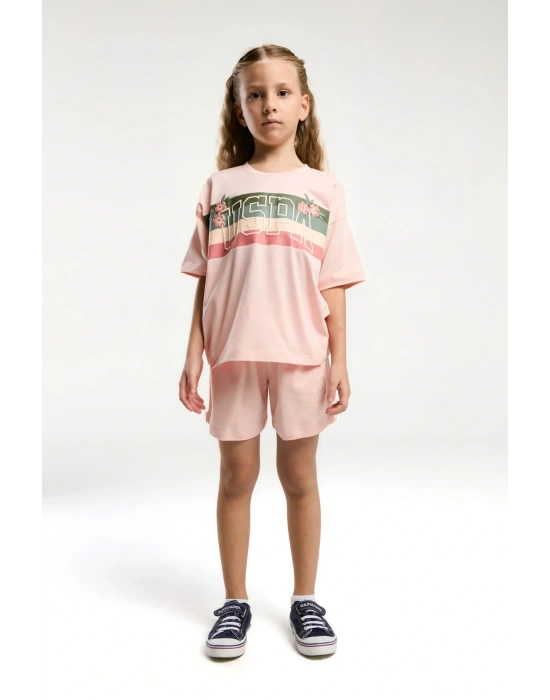 Kız Çocuk Pembe Şort Takım