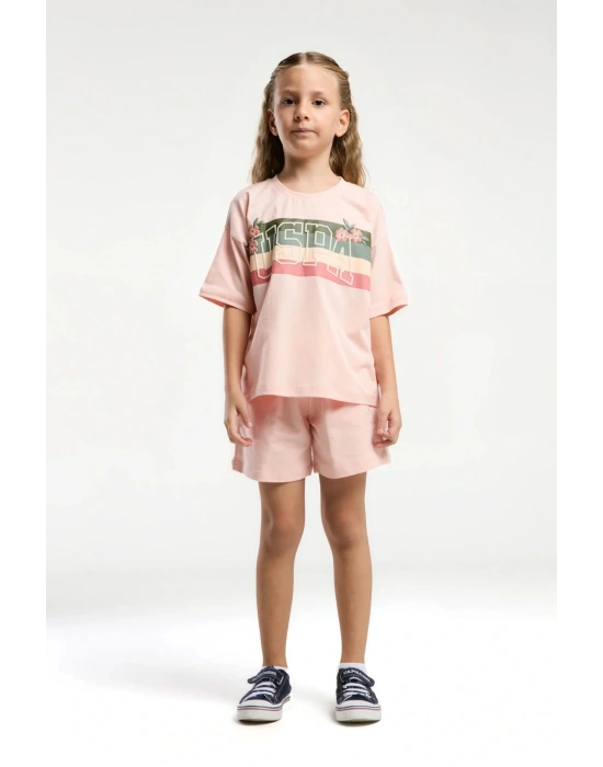 Kız Çocuk Pembe Şort Takım