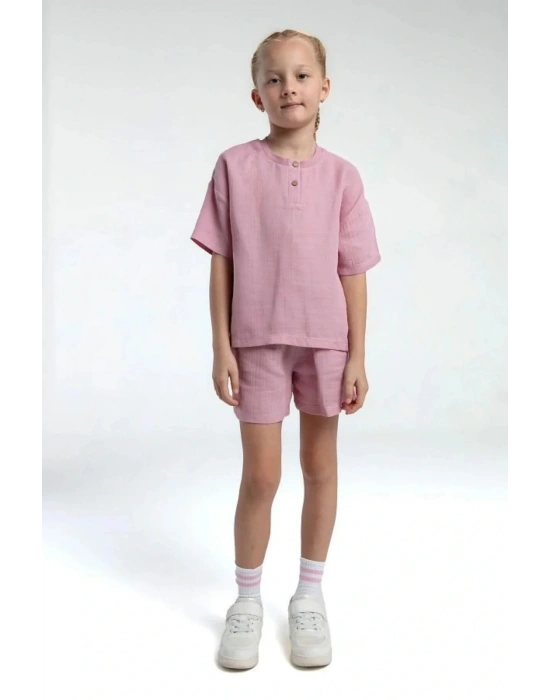 Kız Çocuk Şort Takım Müslin Dokuma Kumaş