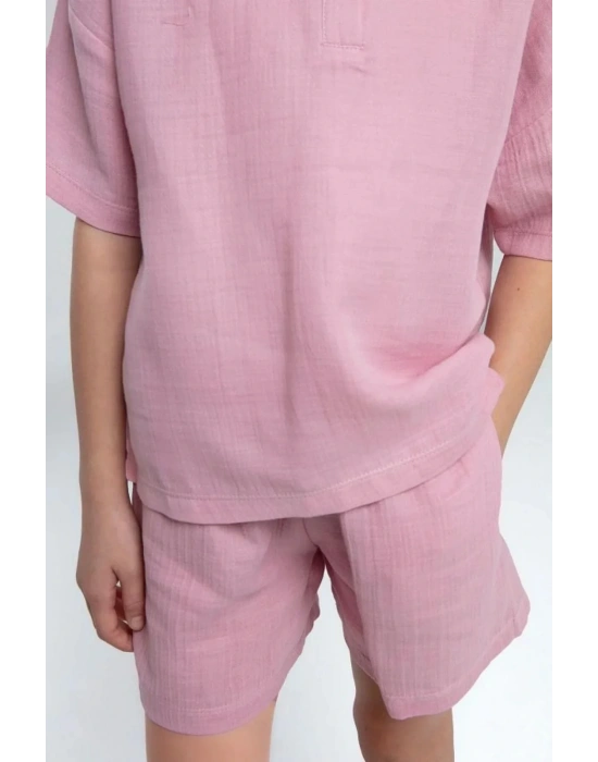 Kız Çocuk Şort Takım Müslin Dokuma Kumaş