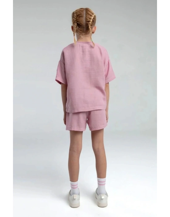 Kız Çocuk Şort Takım Müslin Dokuma Kumaş