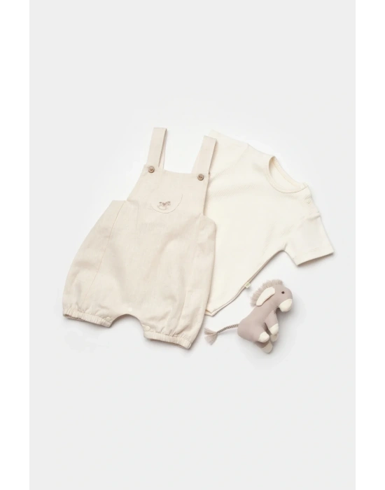 Küçük Atlı Salopet Tulum Ekru