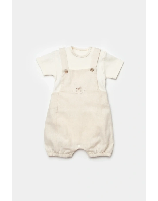 Küçük Atlı Salopet Tulum Ekru