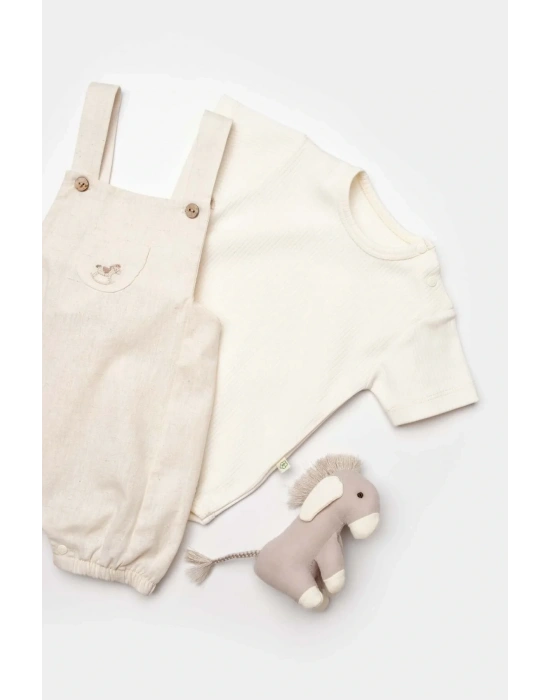 Küçük Atlı Salopet Tulum Ekru