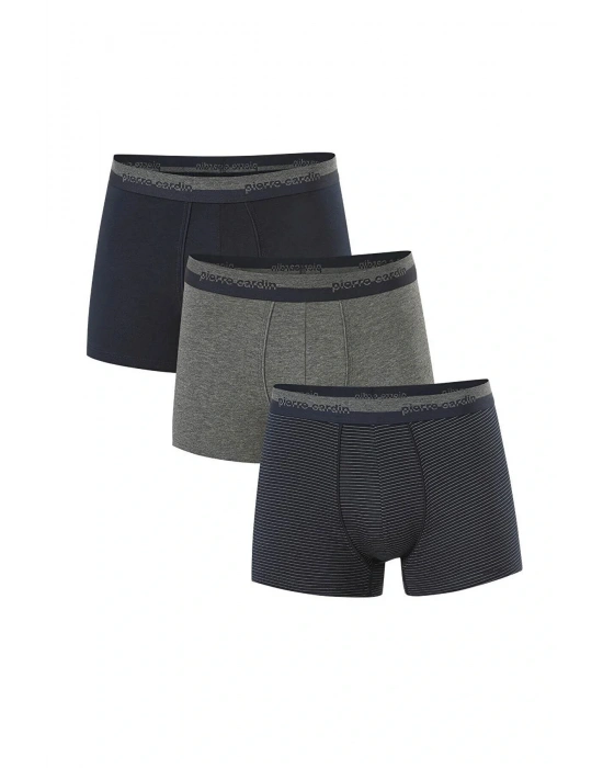 Lacivert Gri Pamuklu Likralı 3lü Erkek Boxer